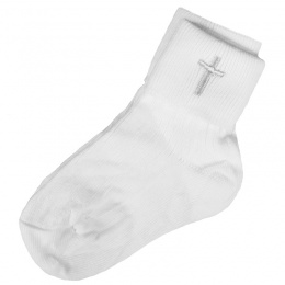 Baby Boys White Christening Socks with Silver Cross